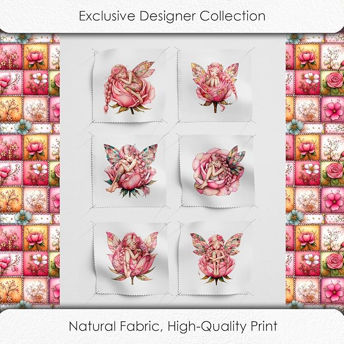 ‍ Pink Fairy Patchwork Cotton Fabric Panel – 6 Designs + Bonus Patchwork Sheet - Image 5