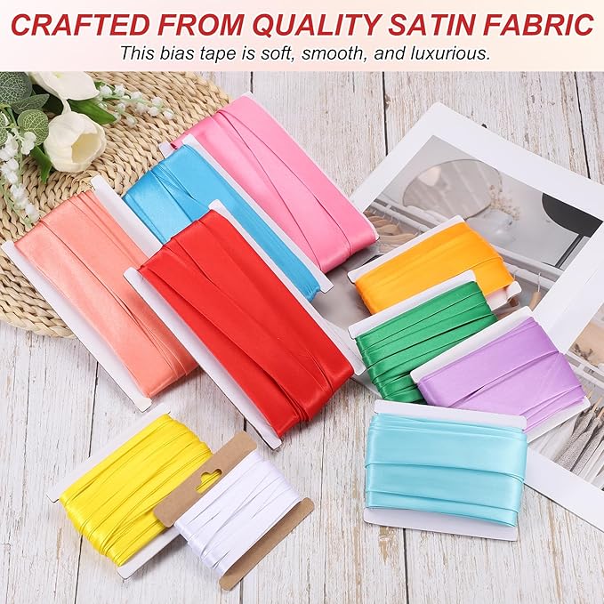 MECCANIXITY Double Fold Bias Tape for Sewing 1/3 Inch x 6 Yards Satin Pre-fold Continuous Binding Tape for Seaming Quilting Hemming Binding DIY Crafts, White