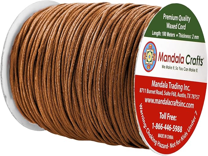 Mandala Crafts 2mm 109 Yards Russet Brown Cotton Waxed Cord for Jewelry Making Bracelet Cord Waxed String - Beading String Thread Jewelry Cords for Necklaces String