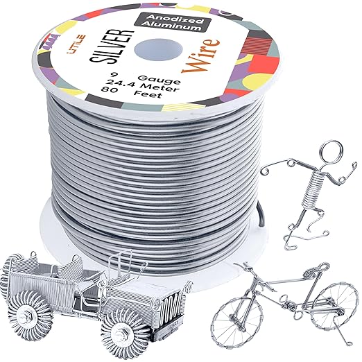 UTILE Armature Aluminum Wire 80 ft 9 Gauge 3.7 mm Anodized Craft Bendable Wire – Sculpting Metal Silver for Bonsai Trees, Clay, Crafts, Plants, Gardening, Beading and Jewelry Making (Silver)