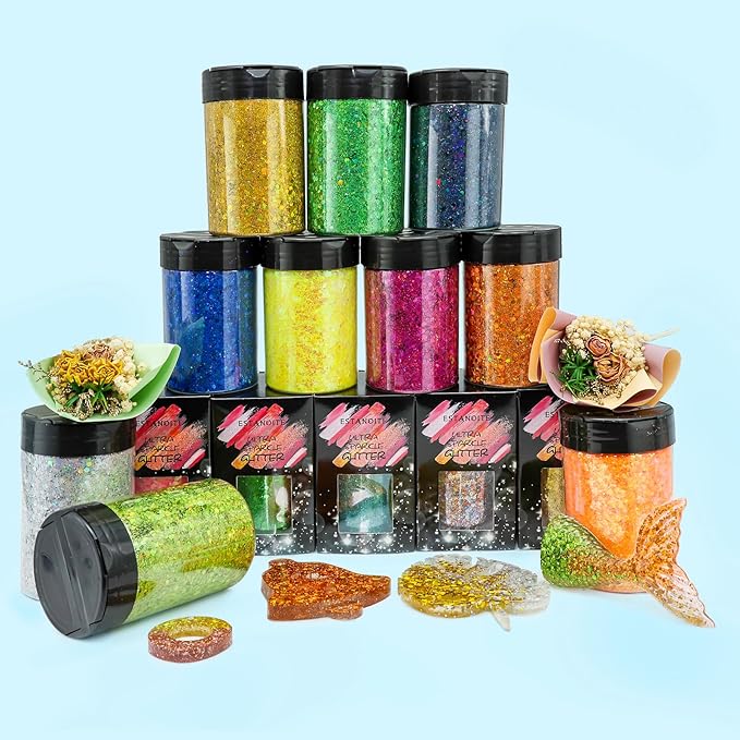 Holographic Chunky Glitter, 5.64oz/160g Craft Glitter Powder Mixed Chunky Flakes, Iridescent Sequins for Nail Art, Hair, Body, Epoxy Resin, Tumblers, Slime, Painting, Festival Decor (Jade Green)