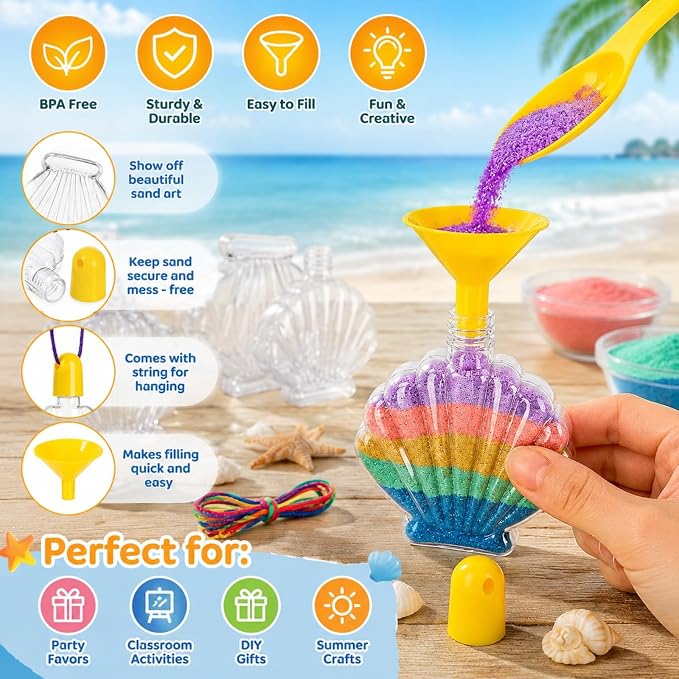 ZAVOOS 50 Pack Sand Art Bottles, Shell Shaped Plastic Craft Collection Bottle - Image 3