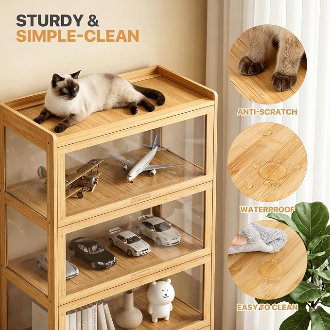 Magshion Display Cabinet with Flip-Up Doors, Natural | Full 4-Side Clear - Image 6