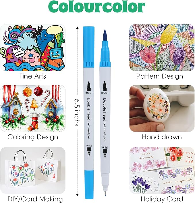 100 Colors Dual Brush Markers for Adult Kids Coloring Books, Water-Based Ink Art Marker Pens Set with Fine & Brush Tips for Bullet Journaling, Drawing, Hand Lettering, Sketching