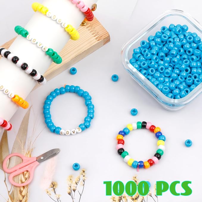 1000Pcs Pony Beads Bracelet 9mm Blue Plastic Barrel Pony Beads - Image 4