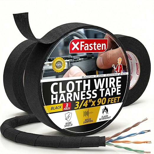 XFasten Wire Harness Tape, 3/4-Inch x 90-Foot, High Temp Wiring Loom Harness by XFasten