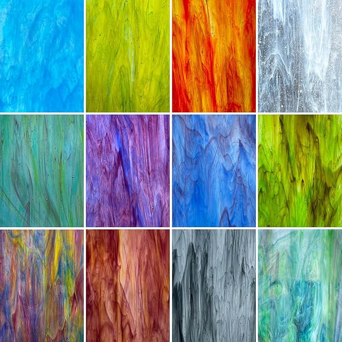 LITMIND 12 Sheets Smooth Translucent Texture Stained Glass Variety Pack by LITMIND