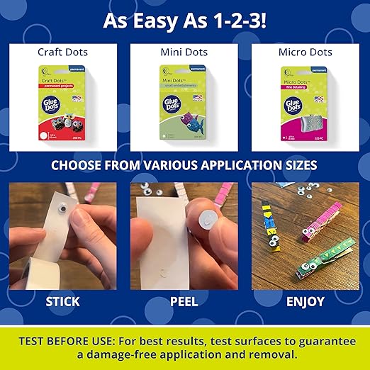 Glue Dots, Crafter's Pack, Double-Sided, Mini Dots, Craft Dots, Micro Dots, Permanent, 825 Dots, DIY Craft Glue Tape, Sticky Adhesive Glue Points, Liquid Hot Glue Alternative, Clear, 3 Pack