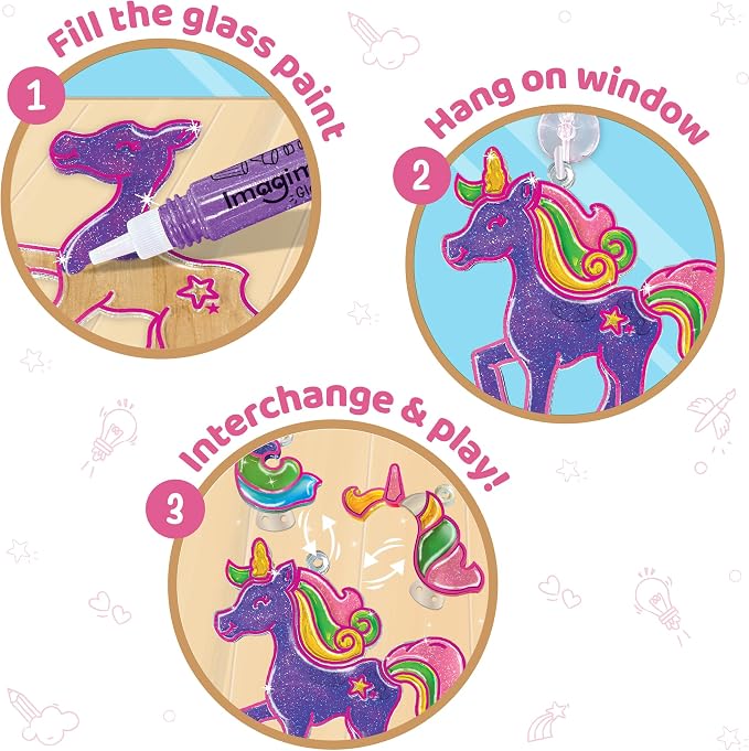 Imagimake Window Art Unicorn | Low Mess Suncatcher Kit | 16 Pieces Glass - Image 3