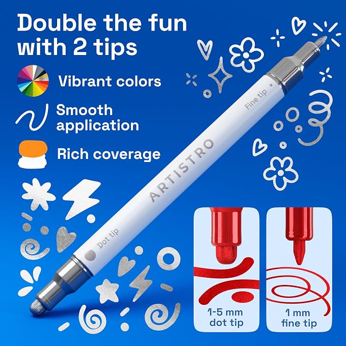 ARTISTRO 5 Metallic Dual-Tip Acrylic Paint Markers – Paint Pens Set - Image 3