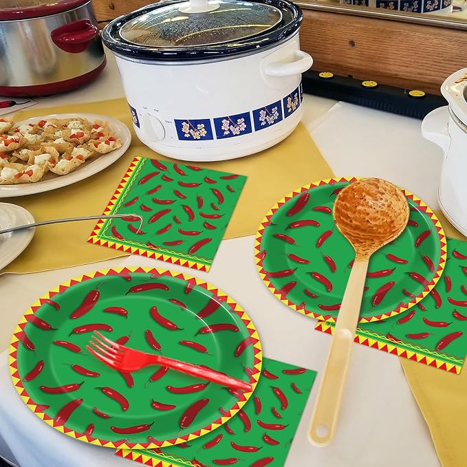 100 Pcs Chili Cook Off Party Plates and Napkins Set Pepper Birthday Decorations - Image 4
