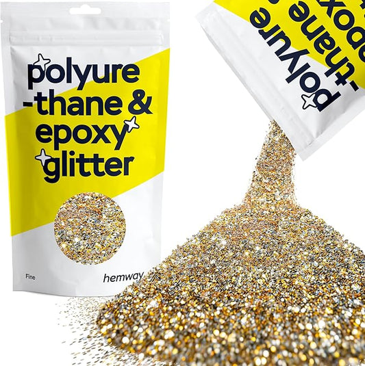 Hemway Polyurethane & Epoxy Resin Glitter 100g / 3.5oz Metallic Crystal Flake Additive for Flooring Jewelry Tumblers Glass Pigment - Fine (1/64" 0.015" 0.4mm) - Gold Silver