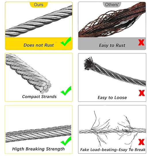 1/8 Inch Stainless Steel Wire Rope Kit, 7x7 Strands, 100 ft Length, With Cable Cutters, Sleeves, Thimbles, Clips, For Climbing Plants, Deck Railing, Fencing, Outdoor Hanging