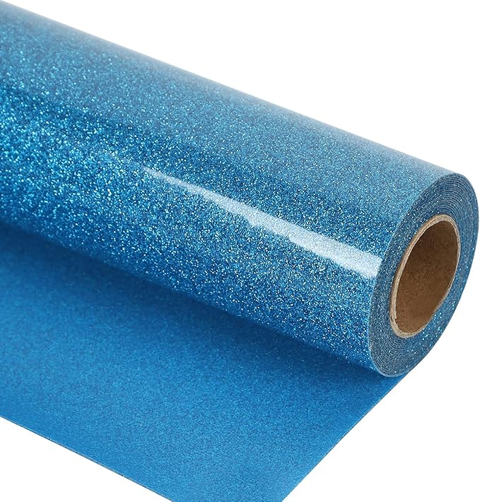 guangyintong Glitter Sky Blue Heat Transfer Vinyl HTV Rolls, 12" x 8ft Iron on Vinyl for T-Shirts Glitter Sky Blue HTV Vinyl for All Cutter Machines Easy to Cut & Weed for Heat Vinyl Design