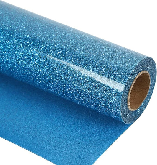 guangyintong Glitter Sky Blue Heat Transfer Vinyl HTV Rolls, 12" x 8ft Iron on Vinyl for T-Shirts Glitter Sky Blue HTV Vinyl for All Cutter Machines Easy to Cut & Weed for Heat Vinyl Design