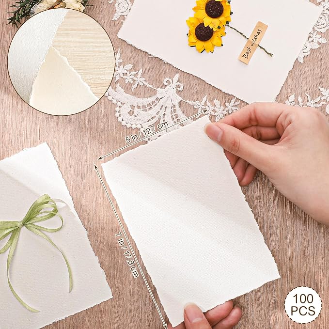 100 Sheets Deckled Edge Paper 5x7, 160 GSM Handmade Textured Paper | - Image 2