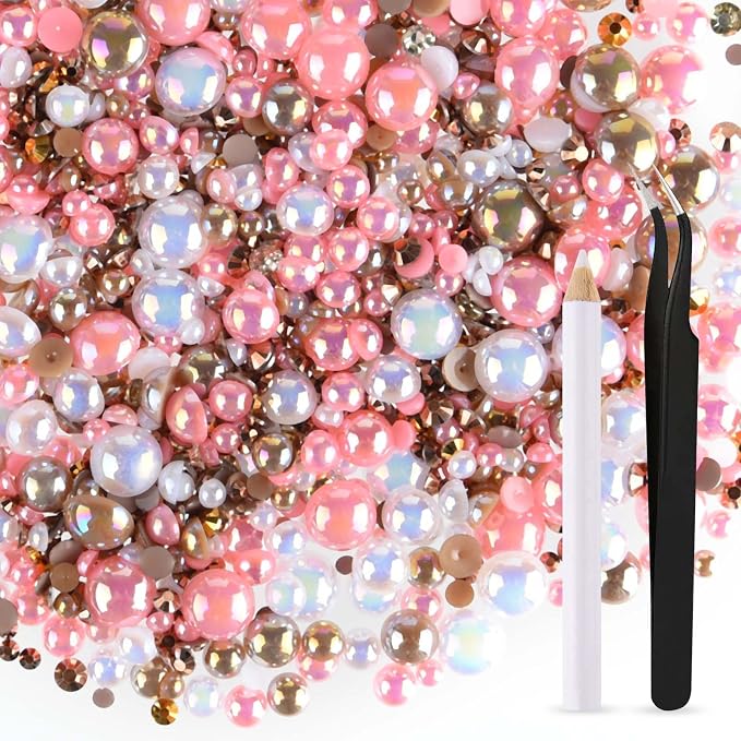ASTARON 50g Mix Flatback Rhinestones Half Pearls by ASTARON