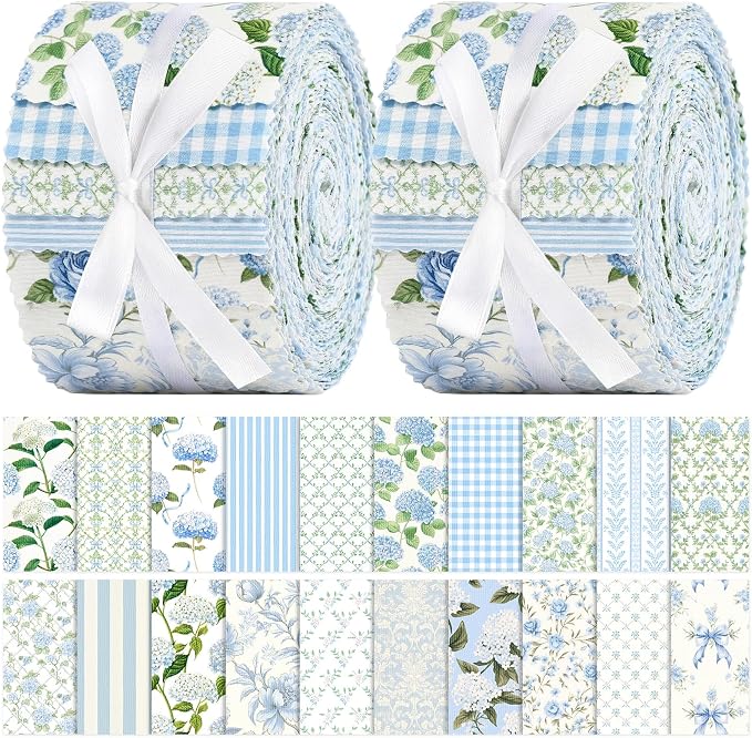 Hosuly 40 Pcs Hydrangea Fabric Watercolor Dusty Blue White Floral Jelly Fabric by Hosuly