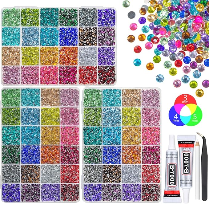 qiipii 3 Boxes 24 Color 3mm 4mm 5mm Crystal Resin Rhinestones by qiipii