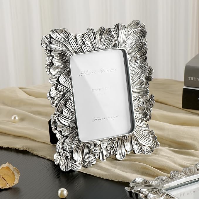 Cuspin Silver Picture Frame 3.5x5 Small Frame, Vintage Silver Palm Leaves - Image 8