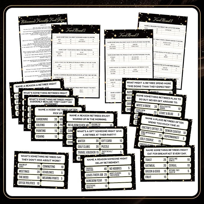 20 Pcs Retirement Friendly Feud Game Set Retirement Party Game Trivia Quiz with 18 Card 2 Buzzer for Adults Family Games Activities Party Supplies, Battery Not Included