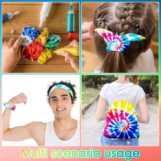 Abbylike 60pcs Tie Dye Party Cotton Drawstring Backpacks Scrunchies Bow Hair - Image 5
