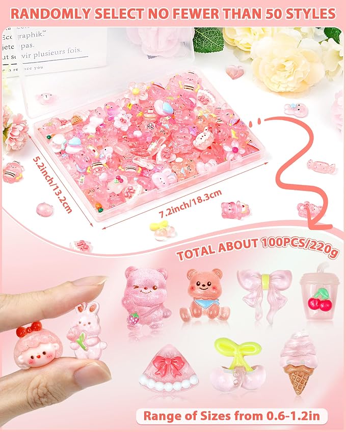 FIVEIZERO 100PCS Cute Slime Charms, Kawaii Flatback Resin Charms | 50+ Unique - Image 2