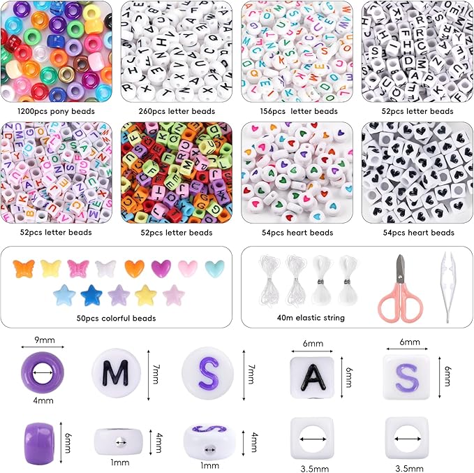 QUEFE 1900pcs, 48 Colors, Pony Beads Bracelet Making Kit, Rainbow Kandi Beads - Image 2