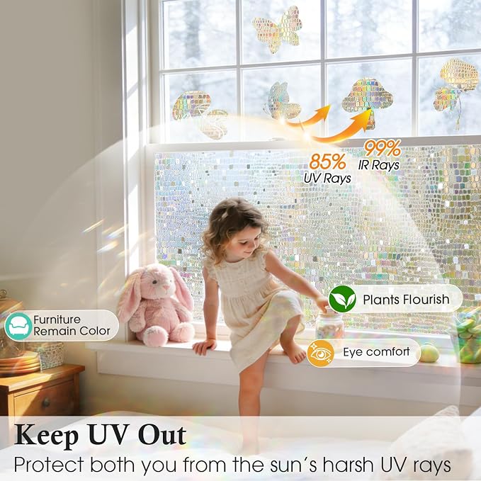 Windimiley Window Privacy Film 3D Rainbow Static Clings Bathroom Stained Glass - Image 4