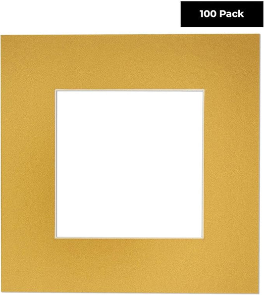 11x14 Mat for 8.5x11 Photo - Precut Metallic Gold Picture Matboard for Frames 11 x 14 Inches - Bevel Cut to Display Art 8.5 x 11 Inches - Acid Free Pack of 100 MATS with Backing Boards & Clear Bags