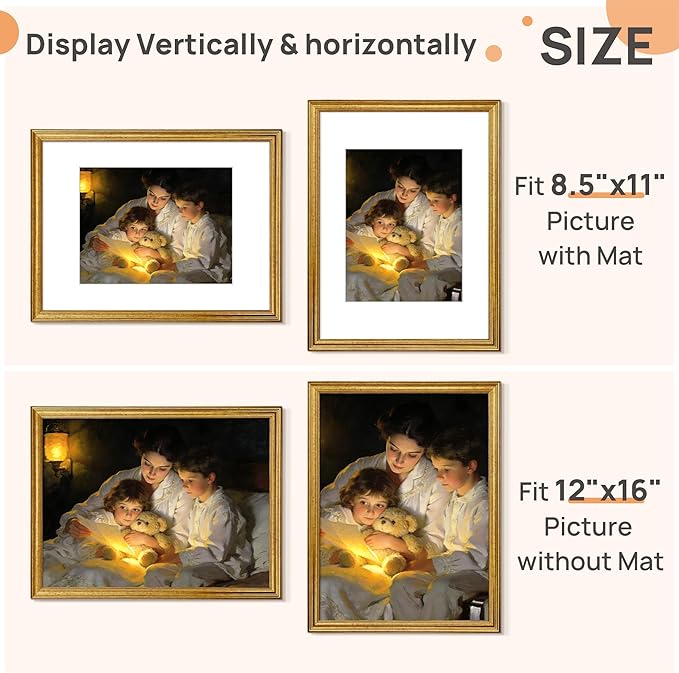 upsimples Vintage 12x16 Frame, Antique Gold Frame Displays 8.5 by 11 - Image 2