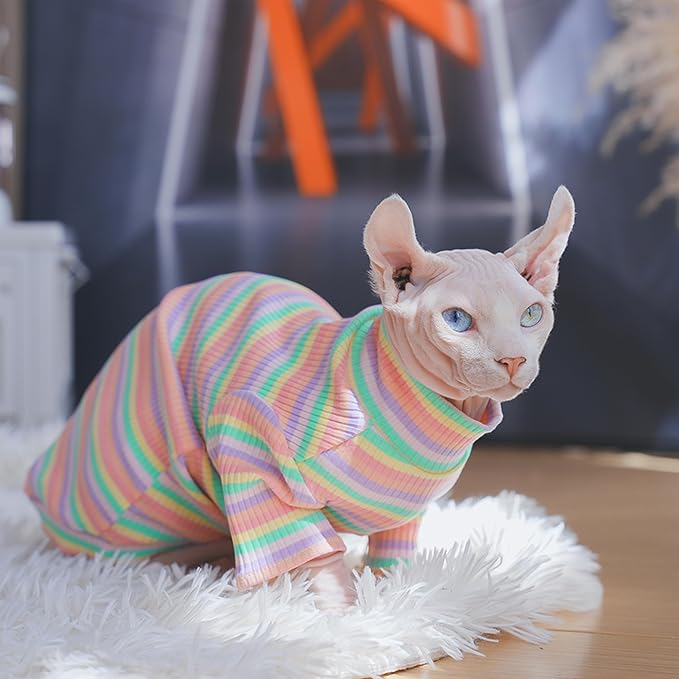 PUMYPOREITY Sphynx Cat Clothes: Soft, Stretchy Rainbow Sweater & Turtleneck - Image 5