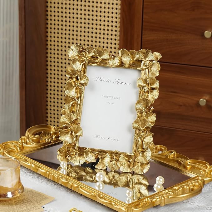 Cuspin 4x6 Gold Picture Frames Vintage Gold Frame, Ornate Leaf Textured - Image 2