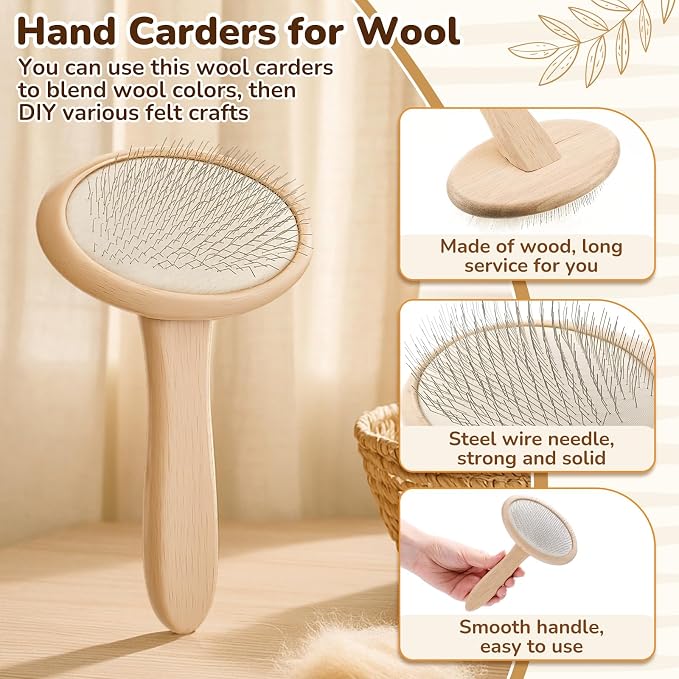Tessco for you 2 Pcs Wood Hand Carders Needle Felting Brushes Carpet Brush Dog - Image 3