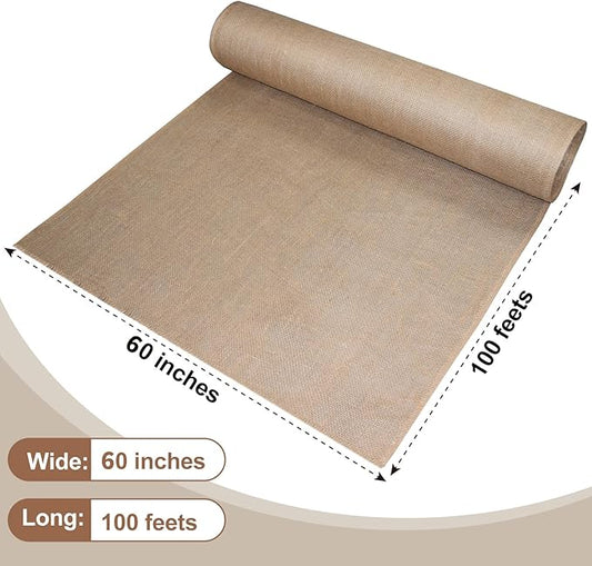 Garden Burlap Roll, 60" x 100 Feet Natural Jute Burlap Fabric Roll for Gardening Raised Bed Liners,Seed Cover,Edging,Weed Barrier,Aisle Runner Plant Cover Tree Protections (60" x 100 Feet)