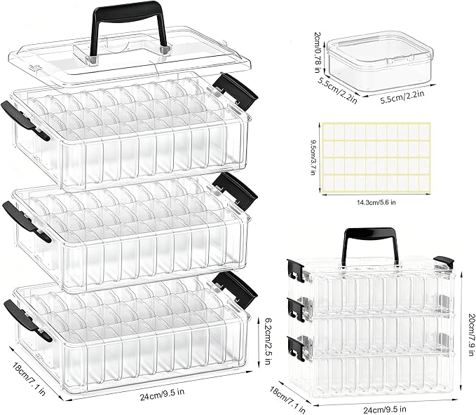 3-Tier Large Capacity Stackable Bead Organizer Box 90 Pcs, Portable Plastic - Image 2