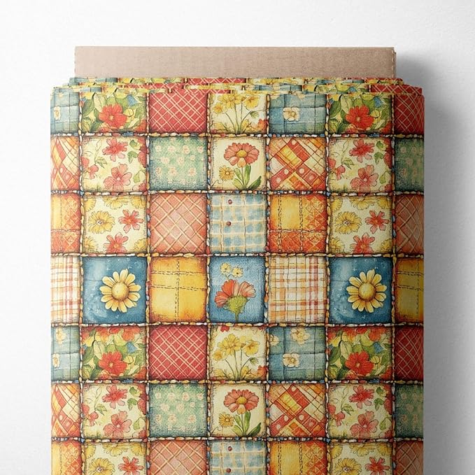 Sunny Garden Patchwork Cotton Fabric Panel 61 x 36.6 Inches, Floral Rustic by FabricsTown
