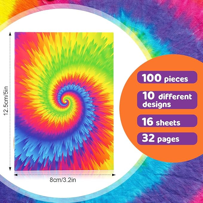 Tenceur 100 Pcs Mini Tie Dye Notepads Pastel Notebooks Small Multicolor Style - Image 2