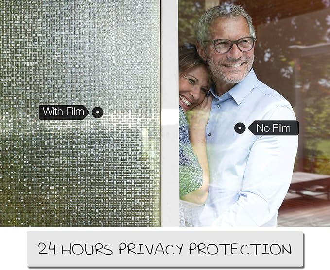 HIDBEA 3D Window Privacy Film - Rainbow Decorative Clings, Heat Control Vinyl Glass Tint, Mosaic Patterns - 17.5 x 78.7 Inches
