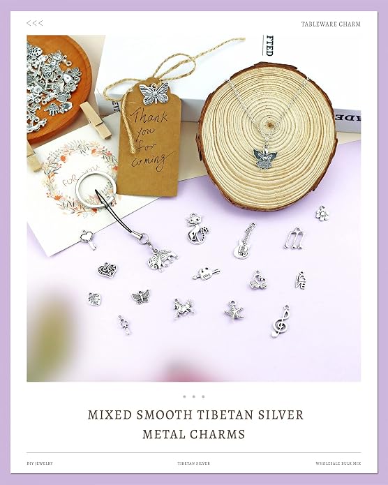 JIALEEY Wholesale Bulk Lots Jewelry Making Silver Charms Mixed Smooth Tibetan - Image 4