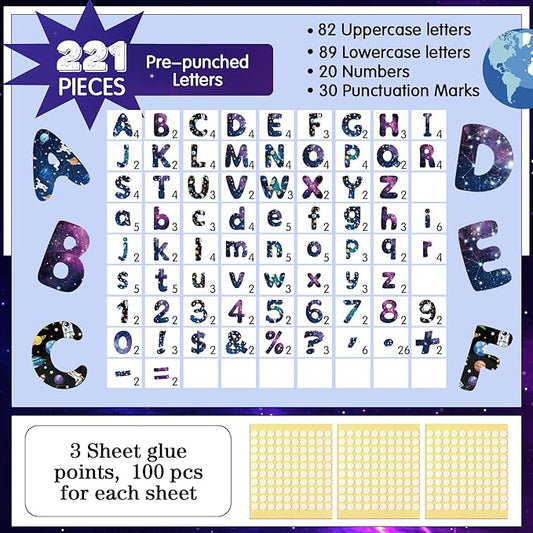 221 Pcs Bulletin Board Letters Round Alphabet Number Punctuation Symbol Combo Letter Cutouts Classroom Decoration for School Classroom Chalkboard Poster Board(Space Round)