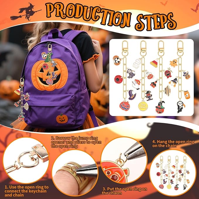 AUGSUN 189Pcs Halloween Keychain Making Kit Holiday DIY Keychain Craft | - Image 3