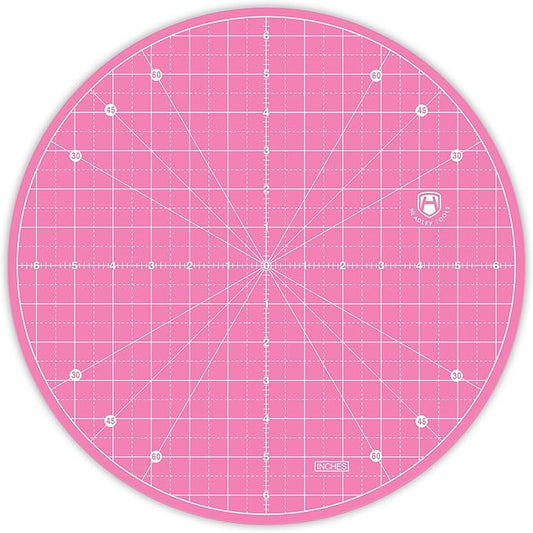 Headley Tools 13"x13" Round Rotating Cutting Mat, Self Healing Mat with 360-Degree Rotation & Anti-Slip Base, Sewing Board Cutting Mat Perfect for Fabric Quilting Leather Hobby Project, Pink