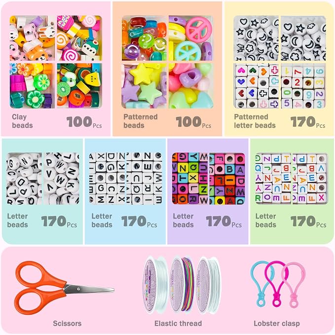 Gionlion 96 Colors 3550 Pcs Pony Beads Bracelet Making Kit, 5 Boxes Friendship - Image 4