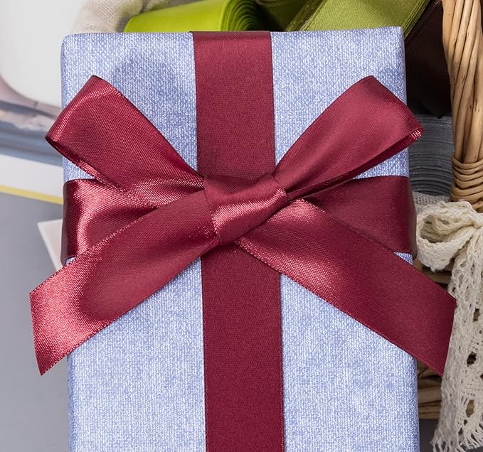 1 Inch Wine Red Solid Satin Ribbon, 50 Yards Craft Fabric Ribbon for Gift Wrapping Floral Bouquets Wedding Party Decoration