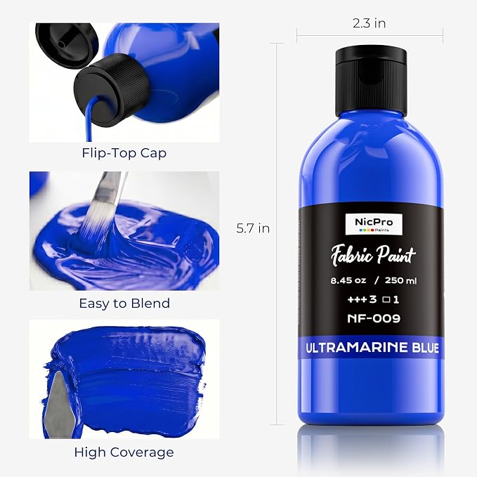 Nicpro Blue Fabric Paint, 8.45 oz Fabric Paint - Image 3