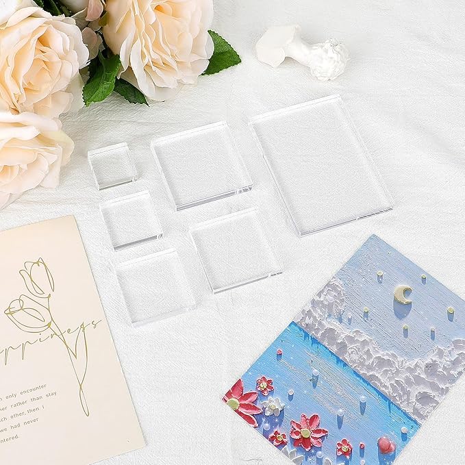 Clear Acrylic Stamping Blocks, 6 Pcs Transparent Jewelry Display Risers Base Wedding Flat Lay Props for Photography Crafts Stamping Card Making Tools