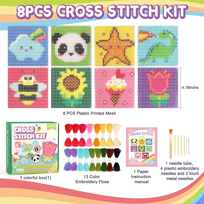Caydo 8-in-1 Cross Stitch Kit for Beginners Kids, Includes 8 PCS Plastic Canvas - Image 2