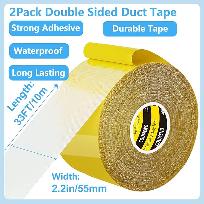 2 Pack Double Sided Tape Heavy Duty Strong Wall Adhesive with Fiberglass Mesh, Super Sticky Resistente Clear Tape, Easy Use Mounting Tape 2.2inX33FT