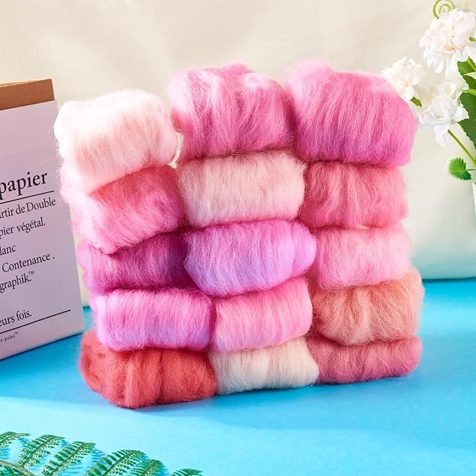 Boutigem 15 Colors 75G Pink Needle Felting Wool Roving, DIY Craft Spinning Wool - Image 5
